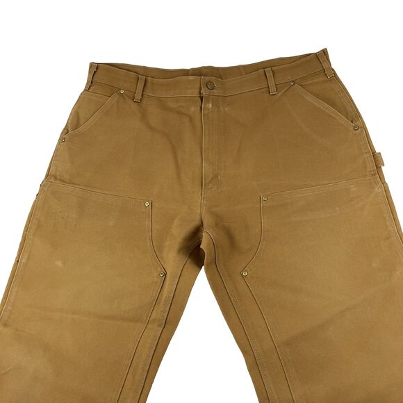 Mens Carhartt B01 BRN Dungaree Fit Brown Double Knee Work Pants Distressed - Picture 2 of 12